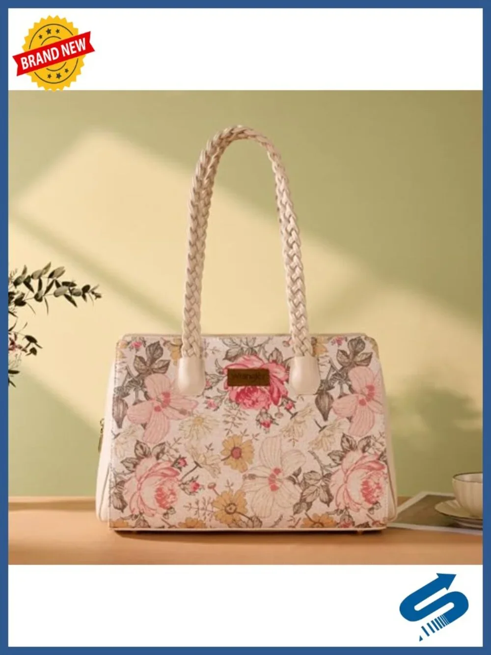 Western Floral Print Braided Satchel Purse - PU Leather Tote